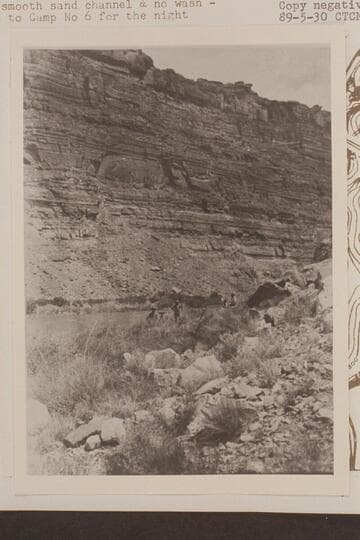 Start of the survey on the left bank at the mouth of the Grand River. Sta. 8489+50. Brown-Stanton party