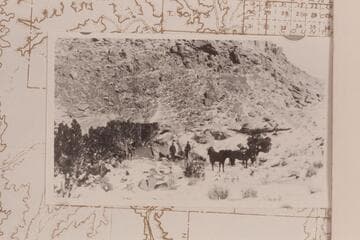 Camp on Black Mesa. Nequoia Arch Survey. Black Mesa Traverse. Winter. Arthur and Harold Ekker in camp