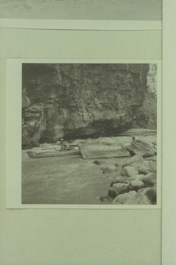 Lining of the Kolb boats at Lower Disaster Falls. Extreme low water