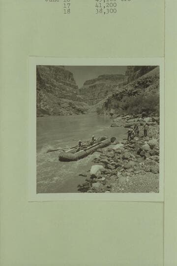 13. Lava Falls. Lining Pontoon No. 1. Boat: Bruce and Clarke. Shore: Jack, Dick, Smuss, Harry, and Doug