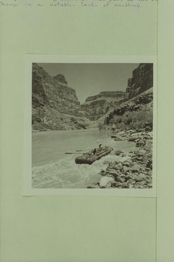 10. Beginning run of Lava Falls. Lining Pontoon No. 2. Boat: Al and Smuss. Shore: Dick, Harry, Clarke, Jack, Bruce and Doug