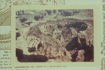 Up Upheaval Canyon into Upheaval Dome. Trail Canyon at upper left