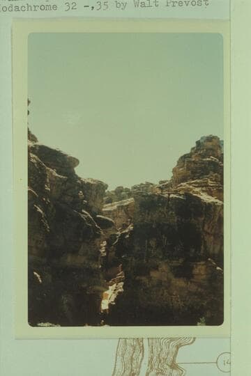 The narrow openiing of Tanner Wash at the head of Sheer Wall Rapid. Mile 14 1/2