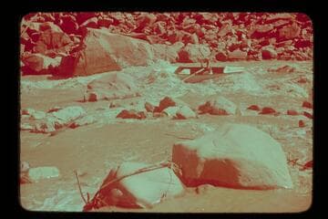 Norm Nevills in 13-Ft. Rapid. MH gauge: May 1, 1190 cfs. May 2: 1120 cfs. May 3: 1080 cfs