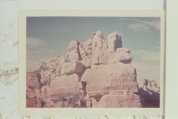 The Sinking Ship at head of Hance Creek. The route up from middle to left along ledge at bottom