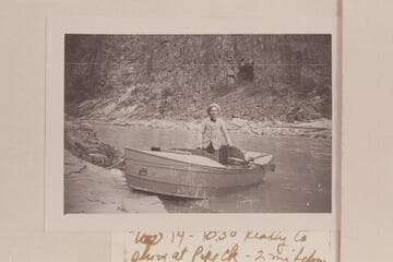 Emery Kolb in Buzz Holmstrom's boat at Pipe Creek