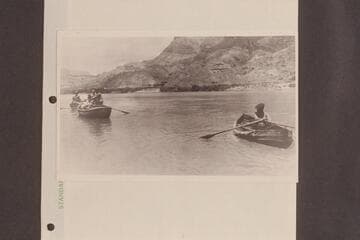 The USGS party leaving Lees Ferry. Frank Dodge is in the canvas boat "Mojave."