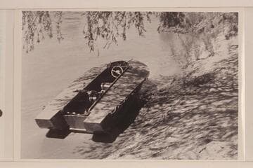 18-ft. Smith-Craft aluminum outboard boat used on Disney Reconnaissance run through Grand Canyon in 1953, June. Lees Ferry