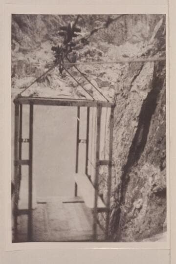 Cage of Rusts Cable or Tramway above Bright Angel Creek. Copy of print owned by Israel Chamberlain