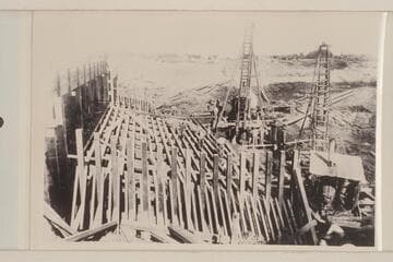 The work on headgate apron at Sharp's. Colorado River control for Imperial Canal