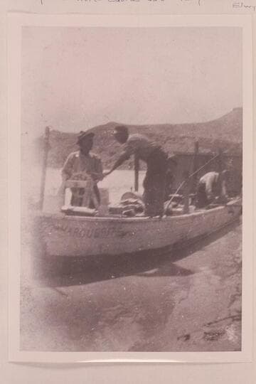 Tom Wimmer's boat "Marguerite." The "Marguerite" sank at old river bridge and is still there. "Marguerite" was named for Wimmer's daughter