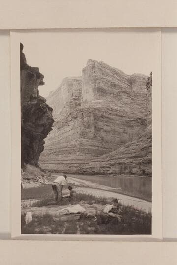 Down from Camp 4, Mile 186.5. With the Ty/Dines party. Caption on the back reads: Looking downstream from Camp 4 Mile 186.5 (possibly mouth of Dove Canyon across river). No, I've changed my mind--can't be Cove Canyon