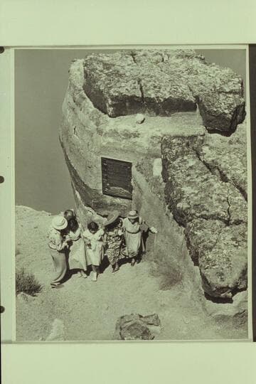 Overpowering grief registered by Joan Nevills after the unveiling of the plaque at Marble Canyon. Goldwater; Masland; Joan; Sandra; Mary Abbott; Mae Nevills