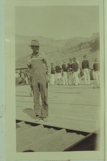 Preparations for dedication of the Marble Canyon Bridge. Print from Freeman collection