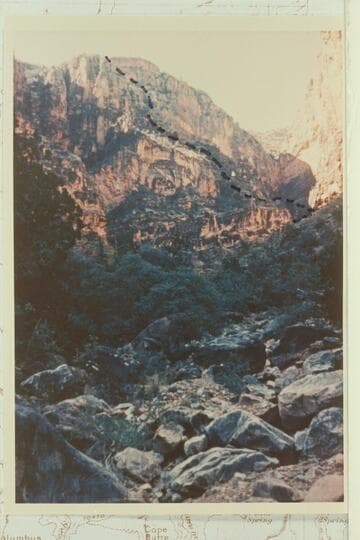 Route of descent from Ra-Osiris Saddle used by Stanton, Hislop, and Kane, 1890, Feb. 11. Drainage north of Saddle