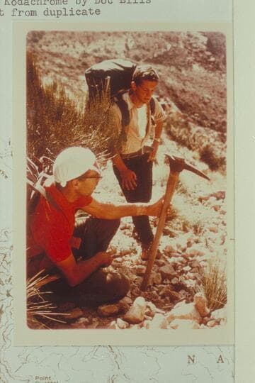 Jorgen Visbak holding Capt. Burro's pick (?). Enroute out of Royal Arch Creek