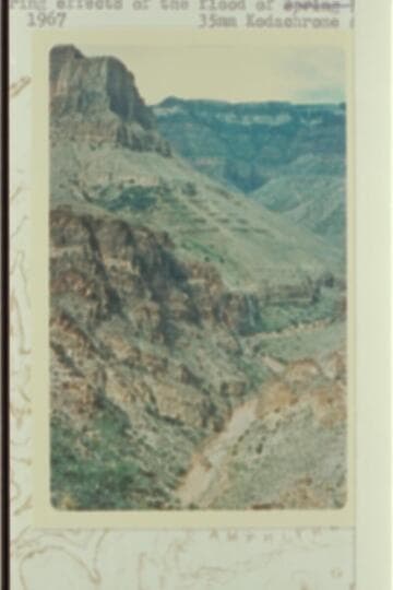Up Dragon Creek from Tonto at right bank of Crystal at the mouth of Dragon. The scouring effects of the flood of 1966, Dec., are evident