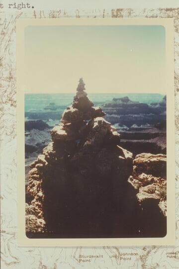 Cairn built by Clarence (Doc) Ellis and Donald G. Davis on the first ascent of Brahma Temple. Isis Temple at right