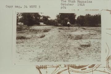 Ruin of Old Fort Robidoux. Dr. Albert Reagan, discoverer of Old Fort Robidoux, standing on southwest bastion