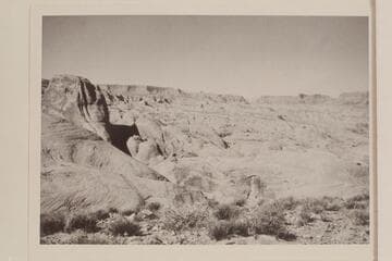 Across the forks of 73.6 and down Glen Canyon from the top of Black Brush Mesa. The butte at left is between the northeast fork (Lehi Canyon) and the middle fork (Anasazi Canyon)