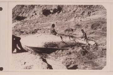 The very next day came the wreck of the "Powell" in the fury of Dubendorff Rapids. 1927, July 27, the brutally heavy boat fouled a rock while being lined and stayed there. July 30 the hatches were ripped open and the boat left in the rocks on the 31st