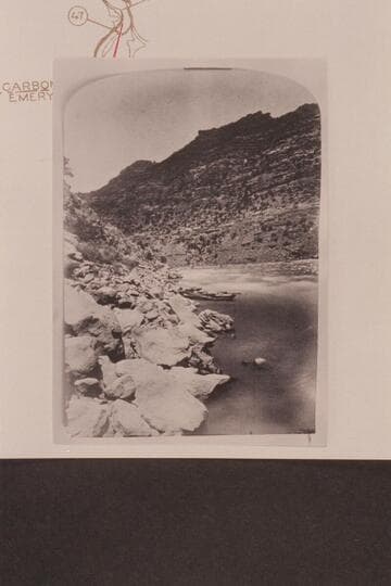 The Powell boats moored at right bank below Chandler Fall, Mile 47.1