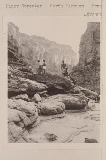 Camp on the ledges at the mouth of Supai Creek; Rosalind Johnson, Nancy Streator, Garth Marston and Frank Wright