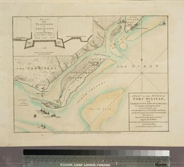 Plan of the Attack on Fort Sulivan, near Charles Town in South Carolina, by a Squadron of His Majesty's Ships, on the 28th of June 1776, with the Disposition of the King's Land Forces, and the Encampments and Entrenchments of the Rebels