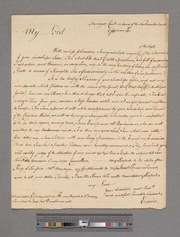 Emin, Joseph. Letter to George Lyttelton, 1st Baron Lyttelton of Frankley