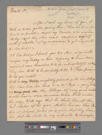 Robinson-Morris, Matthew, 2nd Baron Rokeby. Letter to Matthew Robinson