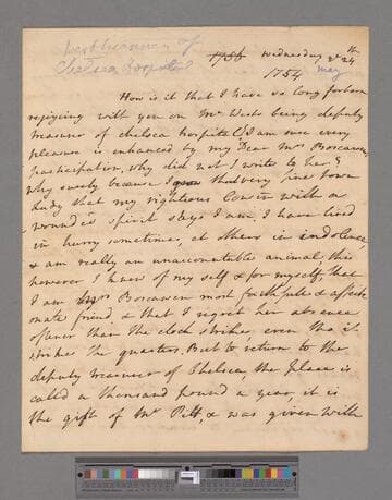 Montagu, Elizabeth (Robinson). Letter to Frances Evelyn (Glanville) Boscawen