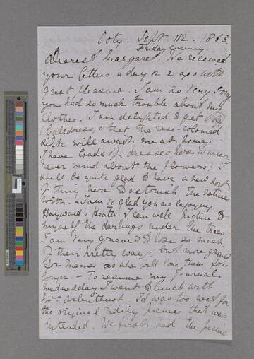 Alice Frances Trevelyan, after Dugdale. Letter to Margaret Jean (Trevelyan) Holland, after Viscountess Knutsford