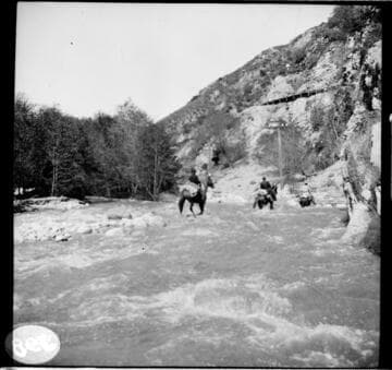People riding horses in Santa Ana River Canyon along the transmission line