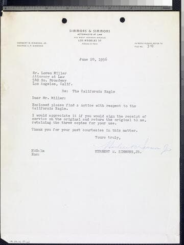 Letter and legal documents re: sale of California Eagle