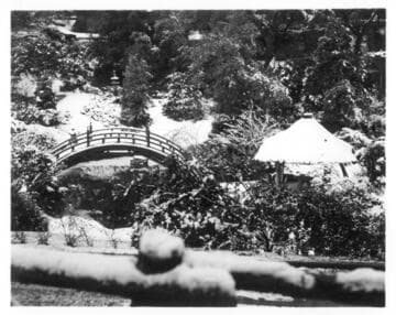 Japanese garden after snowfall, January 11, 1949