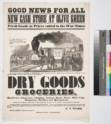 Good news for all new cash store at Olive Green fresh goods at prices suited to the war times