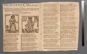 The Suffolk miracle or, the relation of a young man, who after his death appeared to his sweet-heart, and carryed her behind him forty miles, in two hours time, and was never seen after, but in the grave. To the tune of, My Bleeding Heart, &c