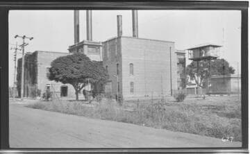 The exterior of the Visalia Steam Plant. showing a horse-