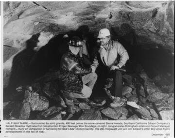 In December 1985. the Balsam Meadow Project reached its halfway mark with the "holing through" of the Tailrace Tunnel