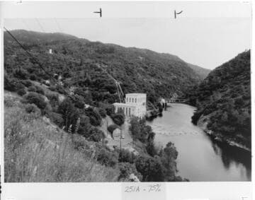 Big Creek Powerhouse #8. located at the junction of Big Creek (at left) and the San Joaquin River