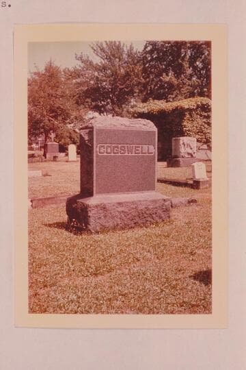 Cogswell family grave in Elyria, Ohio. Raymond Austin Cogswell died in July 0f 1965 and his will provided that his ashes be scattered on the graves of his parents
