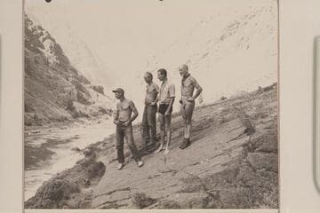Oarsmen of the Nevills party in the Hell's Canyon at Eagle Bar: Nevills, Walker, Frost and Marston