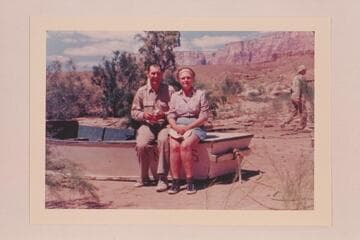 Malcolm and Fredonia Moss. At Lees Ferry, end of San Juan run with Nevills