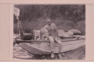 "Ed" Hudson and his motorboat "Esmeralda II." Tapeats Creek