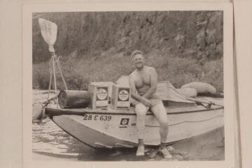 "Ed" Hudson and his motorboat "Esmeralda II." Tapeats Creek