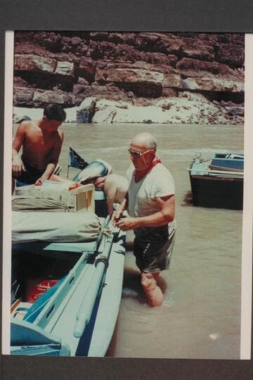 Re-stowing the boats. Buzz Belknap and Bill Clawson. Above Boulder Narrows