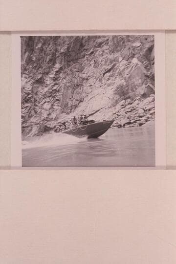 Camera boat cruising with camera crew aboard: Gordon Avil, Roy Klinger and Jim Algar stand forward