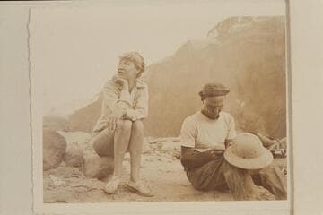 Norm Nevills marks hat for Margaret Marston near end of 1947 run. Probably at Diamond Creek