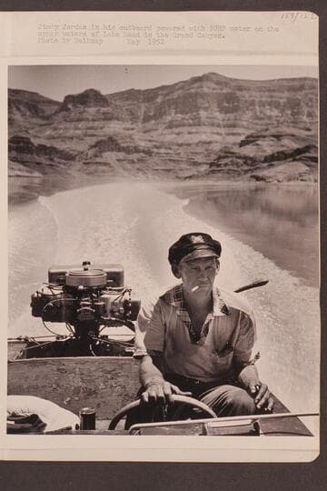 Jimmy Jordan in his outboard powered with 50HP motor on the upper waters of Lake Mead in the Grand Canyon