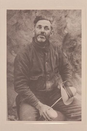 Glenn Kershner, head cameraman, taken at Dark Canyon camp in Cataract Canyon. Pathe-Bray party